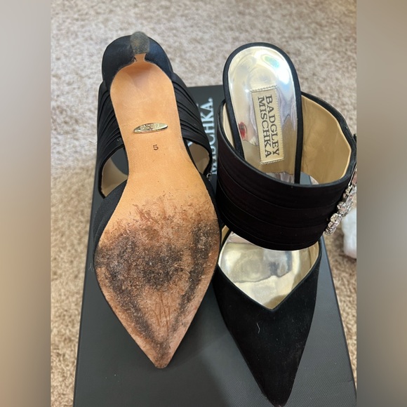Badgley Mischka Black Crystal Buckle Mules - Size 5 - Picture 3 of 3